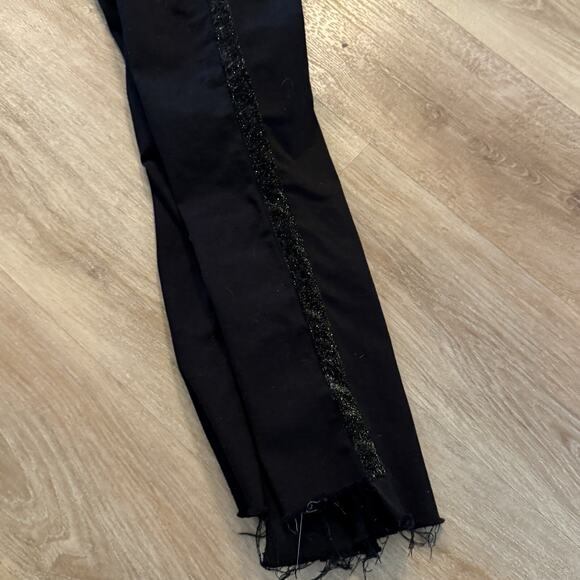 Frame Denim Le High Rise Straight Size 26 Black Noir Coated Tuxedo Stripe Jeans - Picture 7 of 11